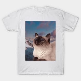 Siamese cat in the mountain sky portrait painting T-Shirt